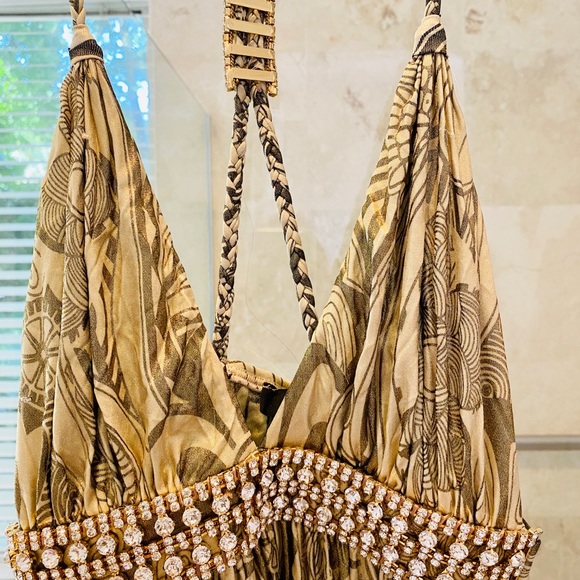 Sky Clothing Embellished Foil Print Silk Dress NWT - Picture 4 of 14